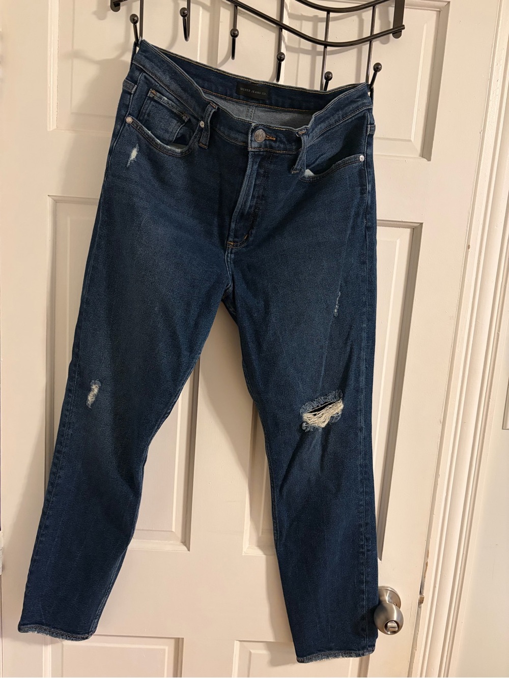 Dark Blue Distressed High-Rise Jeans
